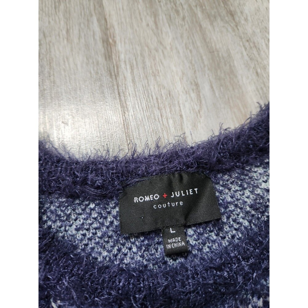 Romeo & Juliet Couture Fuzzy Sweater Dress Blue White Thick Stretch Womens L EUC - Picture 3 of 10